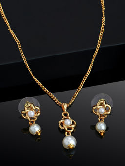 Estele - Gold Plated Flower Drop Designer Necklace with Pearl for Women (Set of 2)