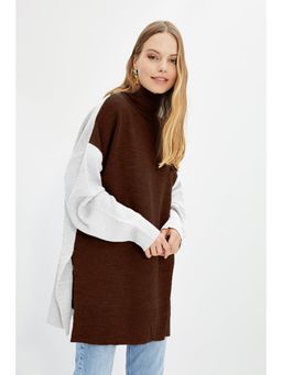 Trendyol - Womens Brown Colorblock Sweatshirt