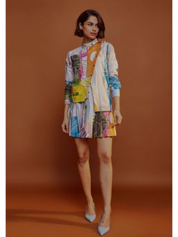 Advait - Doodle White Printed Shirt with Skirt Co-Ord Set