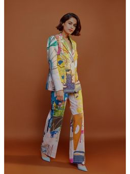 Advait - Doodle Floral Printed White Blazer with Trouser