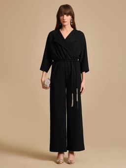 Kazo - Black Solid Myra Jumpsuit (Set of 2)