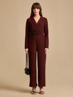 Kazo - Maroon Cressida Embellished Jumpsuit