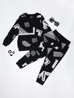 Be Awara - Abstract Pattern Kids Sweatshirt & Joggers Black (Set of 2)