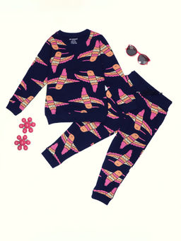 Be Awara - Hummingbird Pattern Kids Sweatshirt & Joggers Navy Blue (Set of 2)