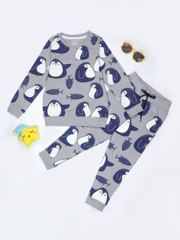 Be Awara - Penguin Pattern Kids Sweatshirt & Joggers Grey (Set of 2)