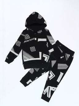 Be Awara - Abstract Pattern Kids Hoodie & Joggers Black (Set of 2)