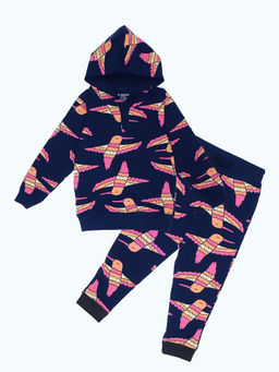 Be Awara - Hummingbird Pattern Kids Hoodie & Joggers Navy Blue (Set of 2)