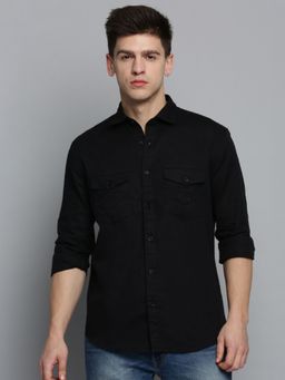 SHOWOFFFF - Mens Spread Collar Black Solid Shirt