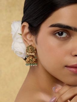 Indinoor - Devima Temple Jhumka Earrings - Green