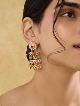 Indinoor - Tulsi Temple Dangler Earrings - Multi-Color