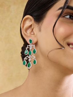 Indinoor - Zainaab Zircon Chandelier Earrings - Green