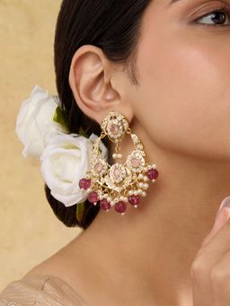 Indinoor - Rimaya Punjabi Jadau Chaandbaali Earrings - Pink