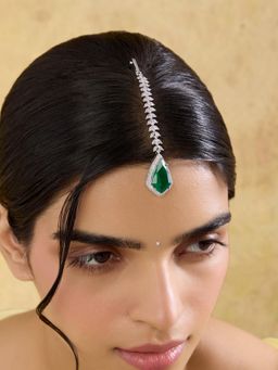 Indinoor - Meha Zircon Maang Tikka - Green