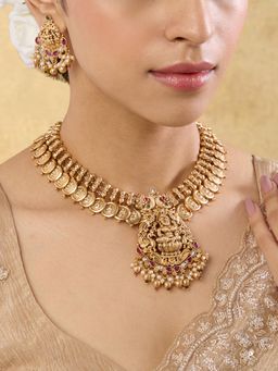 Indinoor - Triptii Temple Necklace with Earrings- Pink