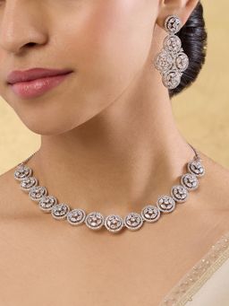 Indinoor - Zikra Zircon Necklace with Earrings- Silver