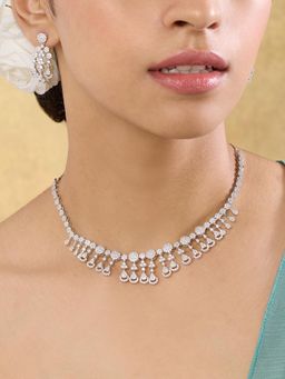 Indinoor - Barkat Zircon Necklace with Earrings- White