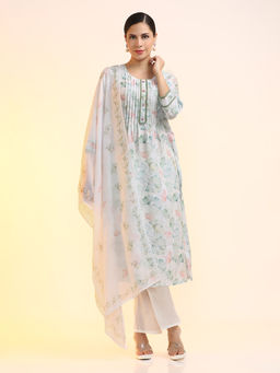 Jaipur Kurti - Linen Floral Printed Kurta with Trouser and Dupatta (Set of 3)