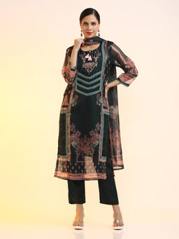 Jaipur Kurti - Organza Embroidered Kurta with Trouser and Dupatta (Set of 3)