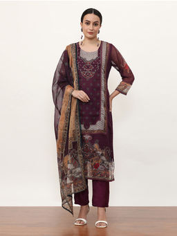 Jaipur Kurti - Organza Floral Printed Kurta with Trouser and Dupatta (Set of 3)