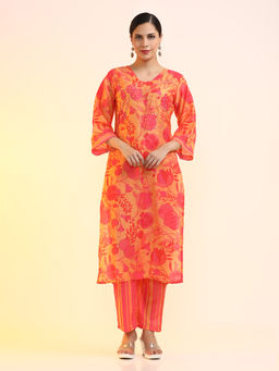 Jaipur Kurti - Cotton Blend Embroidered Kurta with Trouser (Set of 2)