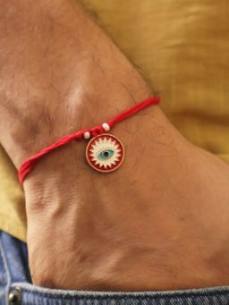 BeAbhika - Red Evil Eye Protection Rakhi With Roli Chawal Capsules