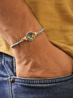 BeAbhika - Sky Blue Crystal Halo Rakhi With Roli Chawal Capsules