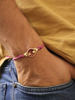 BeAbhika - Purple Crystal Halo Beaded Rakhi With Roli Chawal Capsules