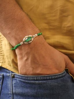 BeAbhika - Emerald Pearl Marquise Designer Rakhi With Roli Chawal Capsules