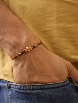 BeAbhika - Amber Diamond Beaded Thread Rakhi With Roli Chawal Capsules