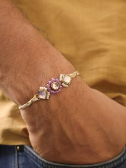 BeAbhika - Lavender Pearl Bhai Bhabhi Rakhi With Lumba & Roli Chawal Capsules