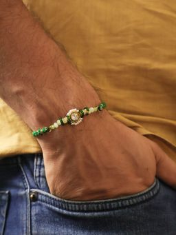 BeAbhika - Green Beaded Floral Charm Rakhi With Roli Chawal Capsules