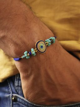 BeAbhika - Blue Evil Eye Bhai Bhabhi Rakhi With Lumba & Roli Chawal Capsules