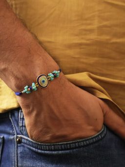 BeAbhika - Blue Evil Eye Beaded Rakhi With Roli Chawal Capsules