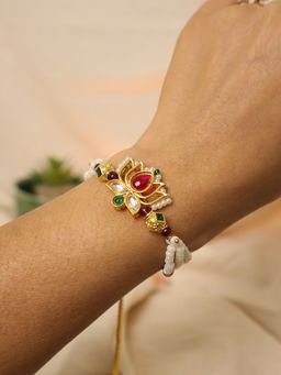 BeAbhika - Royal Lotus Pearl Adjustable Bracelet Rakhi With Roli Chawal Capsules