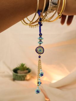 BeAbhika - Blue Evil Eye Floral Tassel Lumba With Roli Chawal Capsules