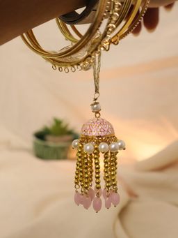 BeAbhika - Blush Pearl Jhumki Tassel Designer Lumba With Roli Chawal Capsules