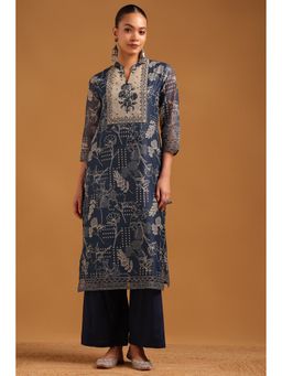 Soch - Blue Printed Mandarin Neck Kurta