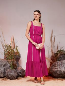Miss Chase - Pink Solid/Plain Square Neck Dress