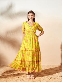 Miss Chase - Yellow Floral V-Neck Dress