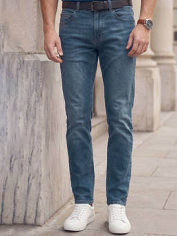 Louis Philippe - Men's Blue Slim Fit Mid-Rise Mild Wash Stretchable Jeans