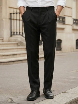 Louis Philippe - Men Black Classic Fit Pleated Formal Trousers