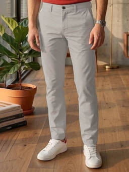 Louis Philippe - Men Grey Slim Tapered Fit Solid Flat Front Casual Trousers