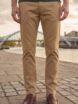 Louis Philippe - Men Khaki Solid Flat Front Casual Trousers