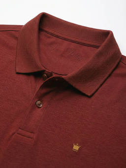 Louis Philippe - Men's Maroon Solid Mercirised Polo T-shirt with Contrast Branding