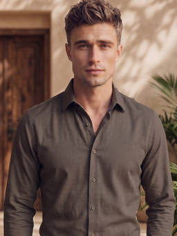 Louis Philippe - Men Olive Cotton Blend Regular Fit Shirt