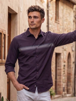 Louis Philippe - Men Purple Stripe Full Sleeves Casual Shirt