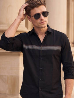 Louis Philippe - Black Cotton Stripes Shirt