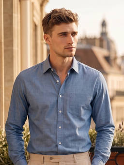 Louis Philippe - Men Blue Slim Fit Solid Full Sleeves Formal Shirt