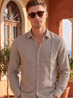 Louis Philippe - Men Beige Slim Fit Solid Full Sleeves Casual Shirt