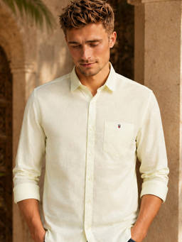 Louis Philippe - Men Yellow Slim Fit Solid Full Sleeves Casual Shirt